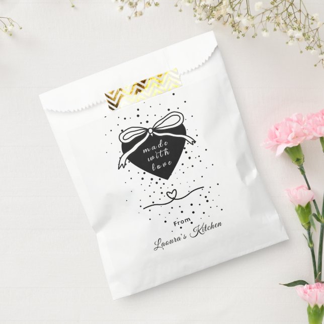 Schwarzes Herz & Bogen Mit Liebe gemacht Bäckerei Geschenktütchen (Versiegelt)