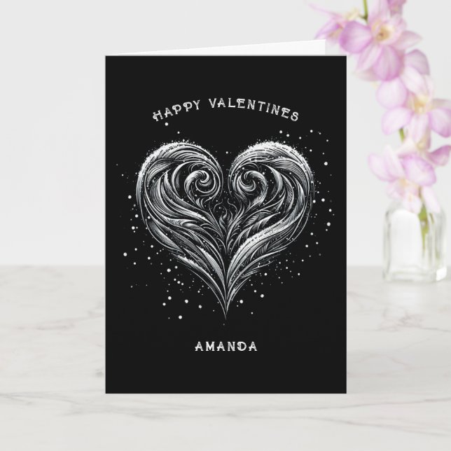 Schwarzes Herz Frohes Valentinstag Urlaub Karte (Orchidee)