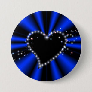 schwarzes Herz mit Sternchen auf blau - schwarz Button