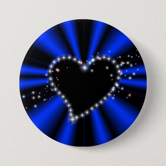 schwarzes Herz mit Sternchen auf blau - schwarz Button (Vorderseite)