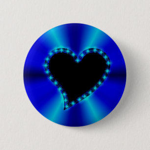 Schwarzes Herz mit Sternen auf blauem Regenbogen Button