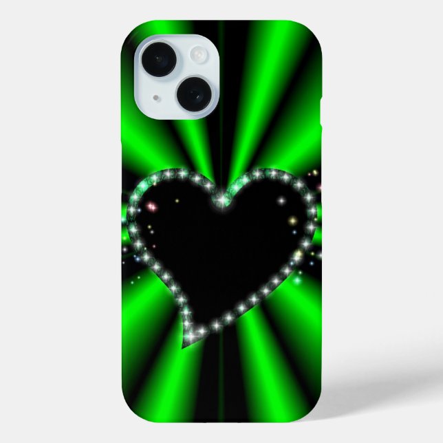 Schwarzes Herz mit Sternen auf grünem Regenbogen Case-Mate iPhone Hülle (Rückseite)