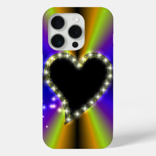 Schwarzes Herz mit Sternen auf Regenbogen Case-Mate iPhone Hülle