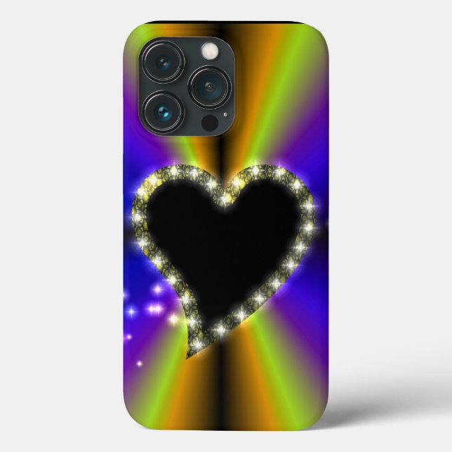Schwarzes Herz mit Sternen auf Regenbogen Case-Mate iPhone Hülle (Rückseite)