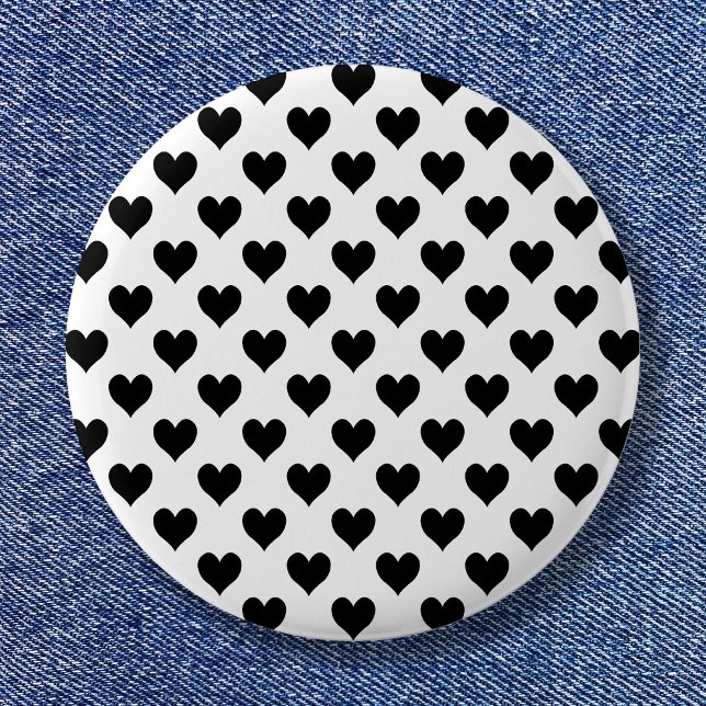 Schwarzes Herz Muster Button (Black and White Heart Pattern Button)