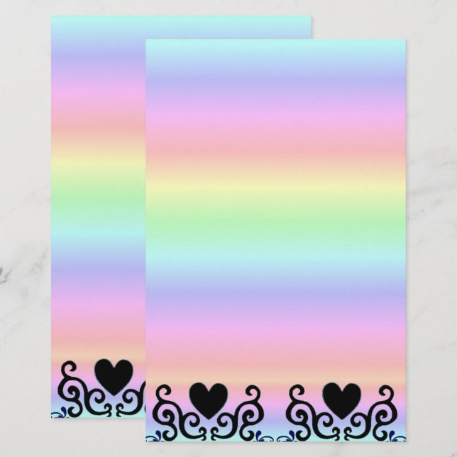 Schwarzes Herz und Lilie auf Regenbogen Briefpapier (Vorne/Hinten)