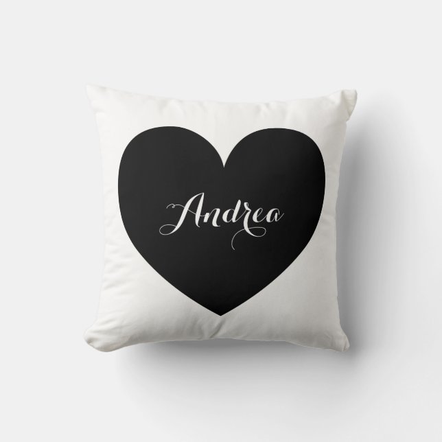 Schwarzes Herz und Polka Dots Muster Personalisier Kissen (Vorderseite)