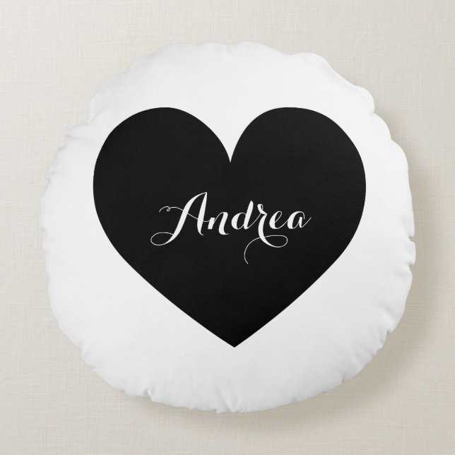 Schwarzes Herz und Polka Dots Muster Personalisier Rundes Kissen (Vorderseite)