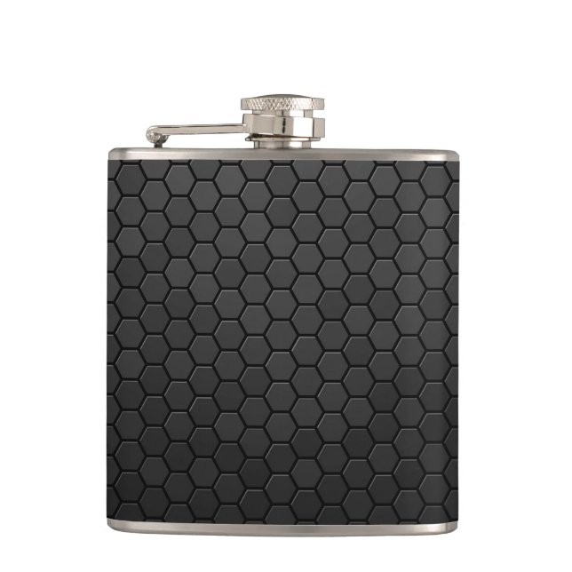 Schwarzes Hexagon Shape Design Flachmann (Vorderseite)