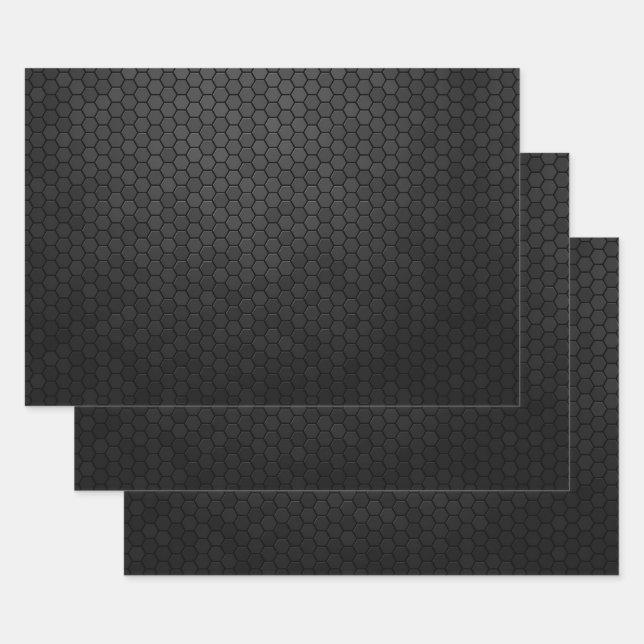 Schwarzes Hexagon Shape Design Geschenkpapier Set (Set)