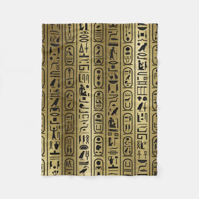 Schwarzes Hieroglyphenmuster auf altem Gold Fleecedecke (Vorderseite)