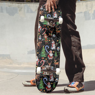 Schwarzes Hintergrund-Weihnachtsdekorationsmuster Skateboard