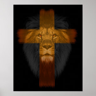 Schwarzes Hintergrundkreuz/Löwenposter Poster
