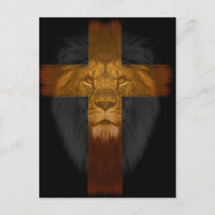 Schwarzes Hintergrundkreuz/Löwenpostkarte Postkarte