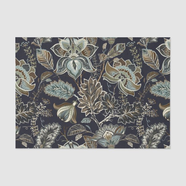 Schwarzes Hintergrundmuster antiker Paisley-Blumen Seidenpapier (Vorderseite)
