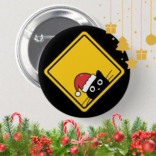 Schwarzes hinterlistiges Weihnachtsmann-Katze-US-W Button