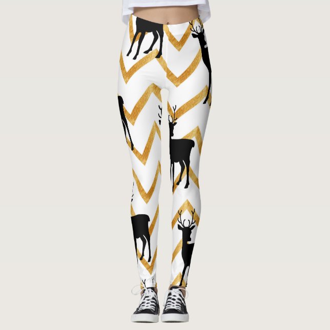 Schwarzes Hirsch, goldenes Muster. Leggings (Vorderseite)