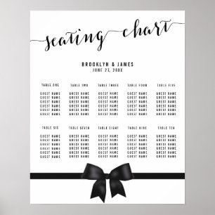 Schwarzes Hochzeits-Sitzplan-Poster mit Schleife 4 Poster