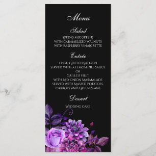 Schwarzes Hochzeitsmenü. Lila Speisekarte Menükarte