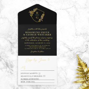 Schwarzes Hochzeitsschild mit Goldblatt verziert M All-in-One-Einladung