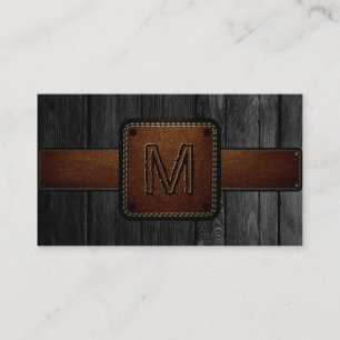 Schwarzes Holz braunes Leder Look Monogram Visitenkarte