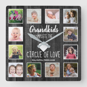 Schwarzes Holz Großkinder zitieren 12 Fotokollage Quadratische Wanduhr