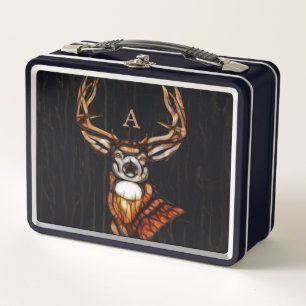 Schwarzes hölzernes Holz Reh Rustikal Land Persona Metall Lunch Box
