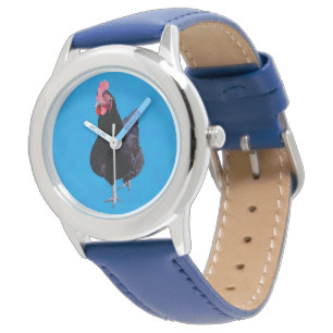 Schwarzes Hühnchen auf blau, Armbanduhr