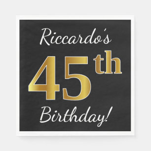 Schwarzes, Imitat-Gold45. Geburtstag + Serviette