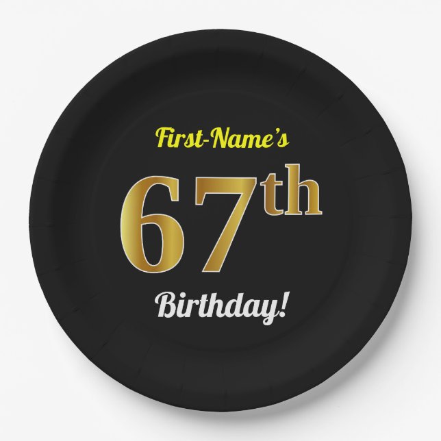 Schwarzes, Imitat-Gold67. Geburtstag + Pappteller (Vorderseite)