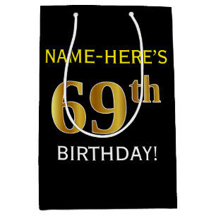 Schwarzes, Imitat-Gold69. Geburtstag + Mittlere Geschenktüte