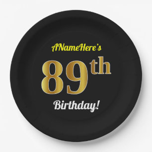 Schwarzes, Imitat-Gold89. Geburtstag + Pappteller