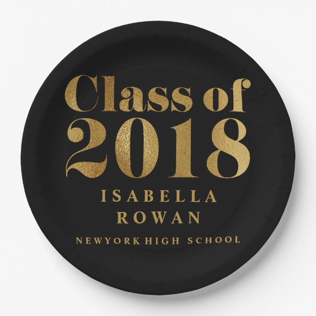 Schwarzes ImitatgoldAbschluss-Party KLASSE 2018 Pappteller (Vorderseite)