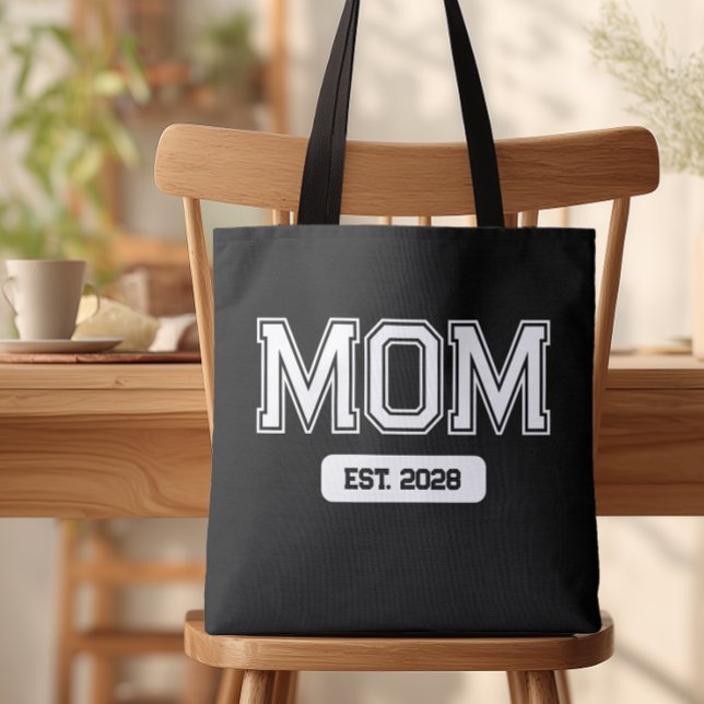 Schwarzes individuelles Datum Neue Mutter Tasche (Custom Mom Est. Tote Bag)