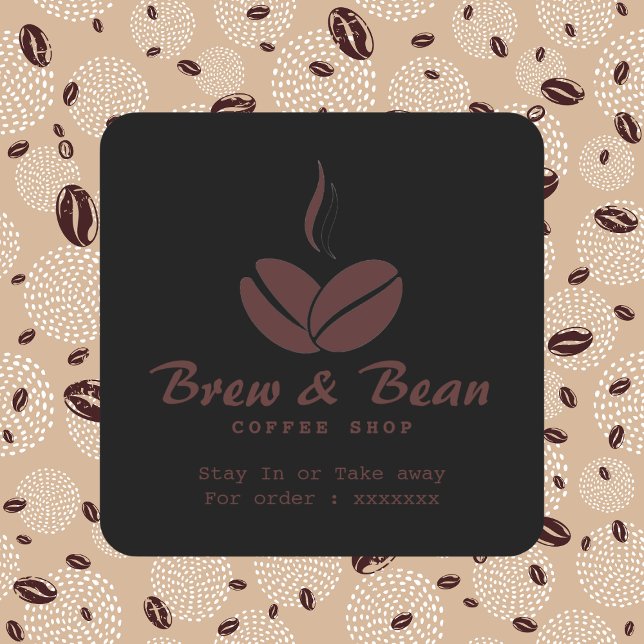 Schwarzes individuelles Logo eines Coffeeshops als Quadratischer Aufkleber (Von Creator hochgeladen)