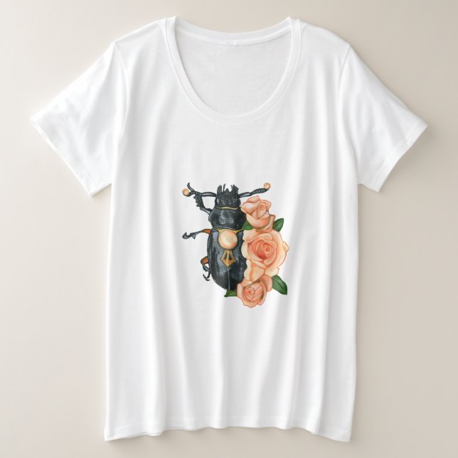 Schwarzes Insekt mit rosa Rosen Große Größe T-Shirt (Design vorne)