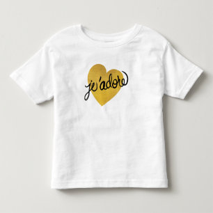 Schwarzes J'adore Zitat- u. Goldherz Kleinkind T-shirt