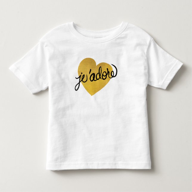 Schwarzes J'adore Zitat-| u. Goldherz Kleinkind T-shirt (Vorderseite)