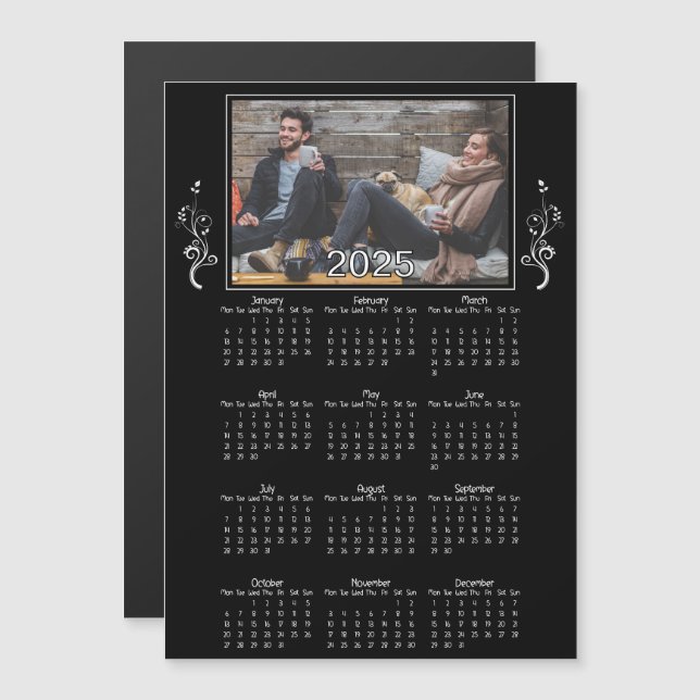 Schwarzes Jahr 2025 Foto Kalender mit Foliage Magnetkarte (Vorne/Hinten)