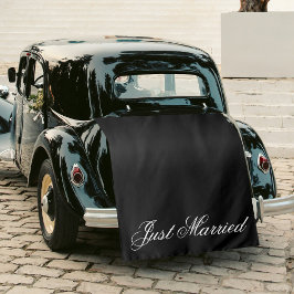 Schwarzes Just Married Stoff Auto Hochzeitsbanner  Wandteppich