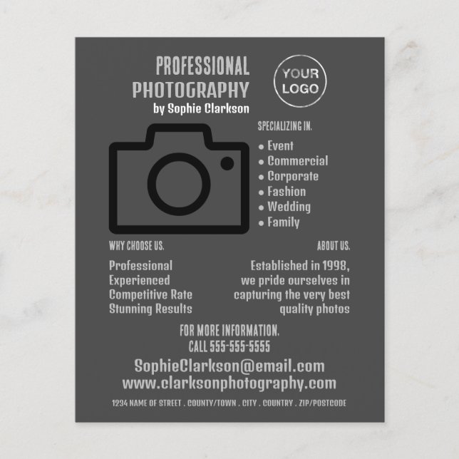 Schwarzes Kamerasymbol, Fotograf, Fotografie - Mie Flyer (Vorne)