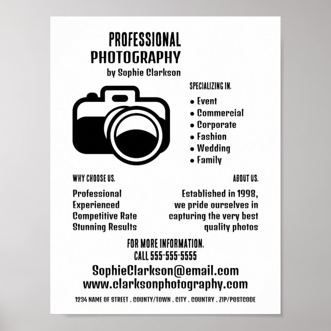 Schwarzes Kamerasymbol, Fotograf, Fotografie - Mie Poster (Vorne)
