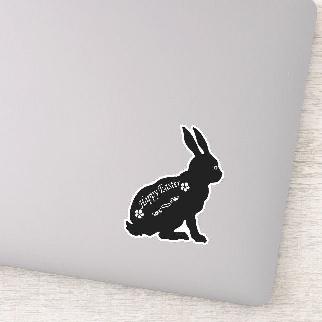 Schwarzes Kaninchen glückliche Osterweiße Blume si Aufkleber (Detail)