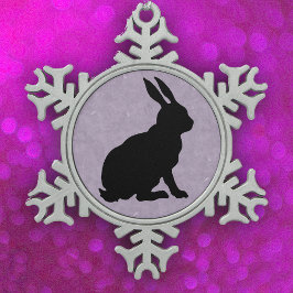 Schwarzes Kaninchen Silhouette Ostersonne Schneeflocken Zinn-Ornament