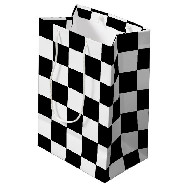 Schwarzes kariertes mittlere geschenktüte (Rückseite Schrägansicht)