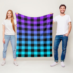 Schwarzes kariertes Muster lila zu Türkis ombre Fleecedecke