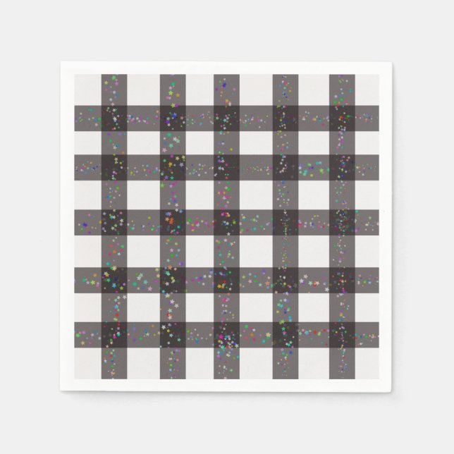 Schwarzes Kariertes Muster Serviette (Vorderseite)