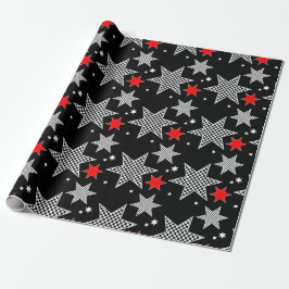 Schwarzes kariertes Stern-Rot-Packpapier Geschenkpapier