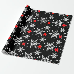 Schwarzes kariertes Stern-Rot-Packpapier Geschenkpapier