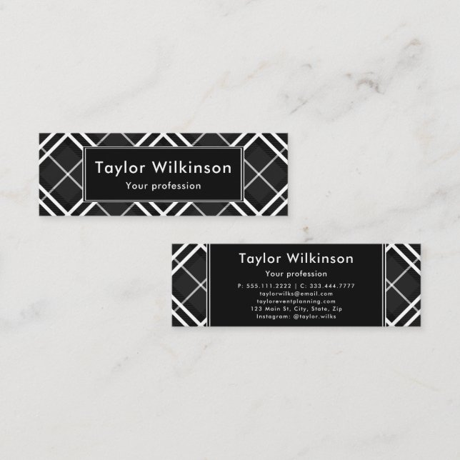 Schwarzes Karo Mini Visitenkarte (Vorne/Hinten)